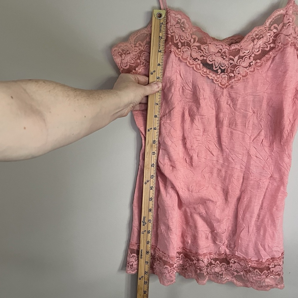Vintage Arden B Y2K Cami Top Tank Pink Crinkle Lace M/L 90s Fairy Feminine - Picture 5 of 8